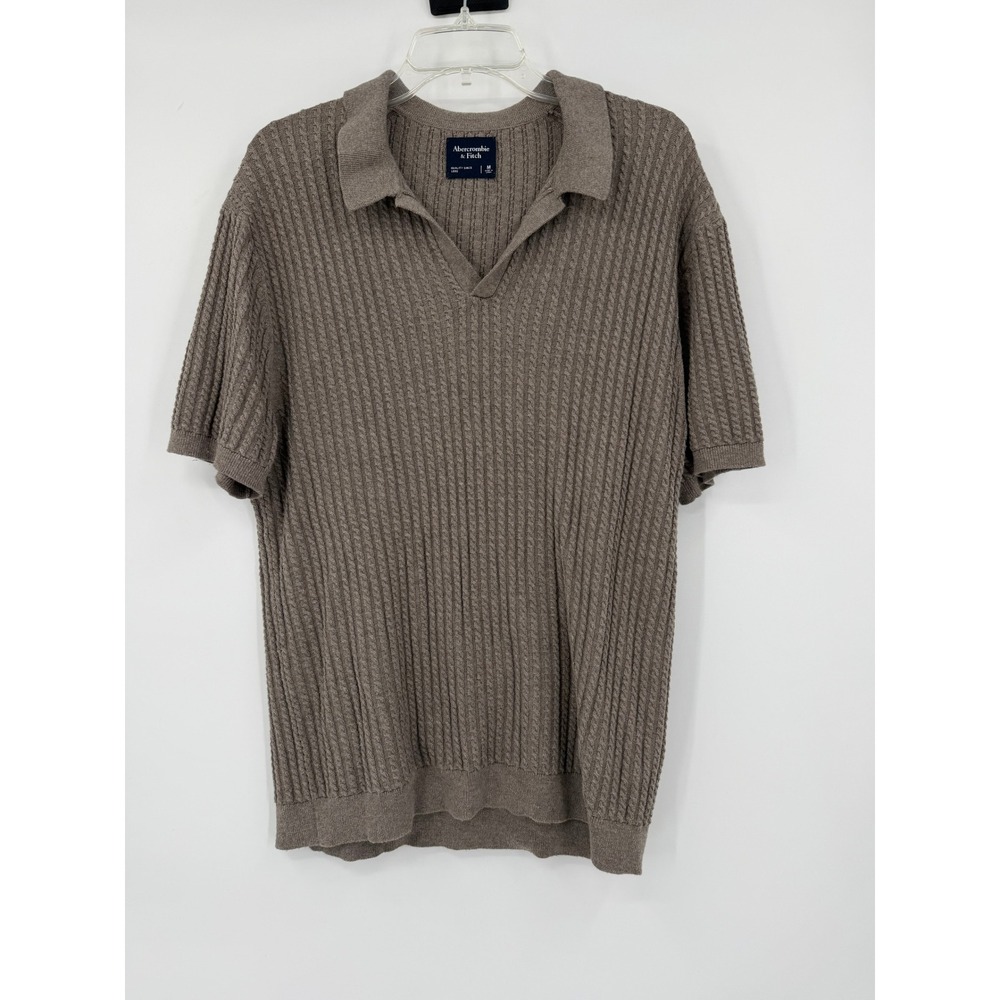Abercrombie & Fitch Mens Short Sleeve Cable Knit Polo Sweater Taupe Brown Med